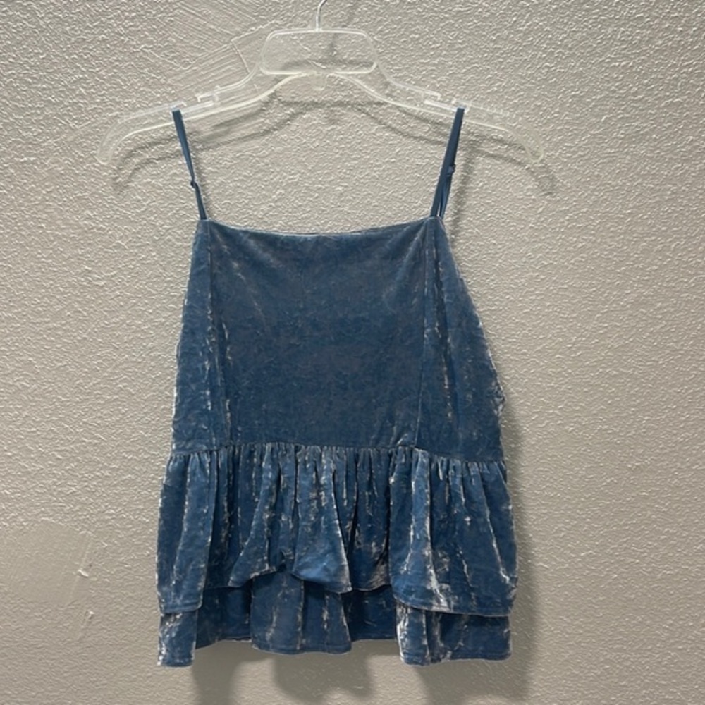 Blue Velvet Ruffle Cami Top - Women